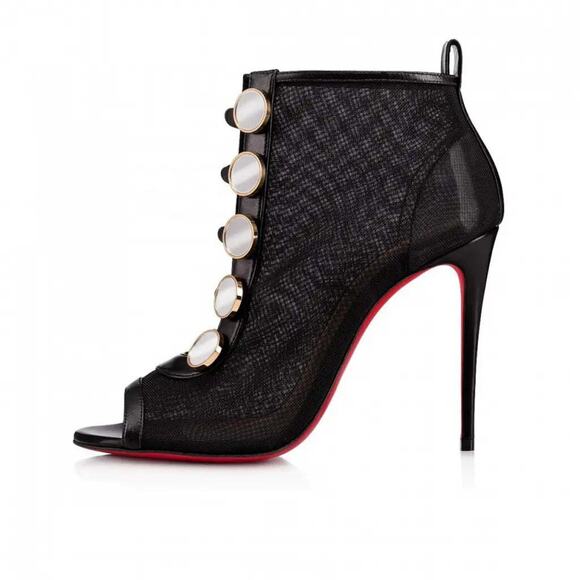 Christian Louboutin Marikate 100 Black Mesh Peep Toe Ankle Bootie Heel Pump 37 - Picture 5 of 12